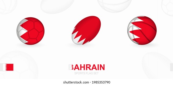 Sports icons for football, rugby and basketball with the flag of Bahrain. Vector icon set on a sports background.