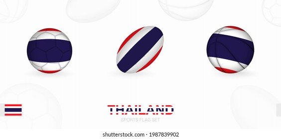 Sports icons for football, rugby and basketball with the flag of Thailand. Vector icon set on a sports background.