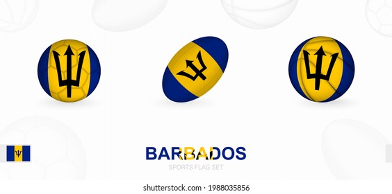 Sports icons for football, rugby and basketball with the flag of Barbados. Vector icon set on a sports background.