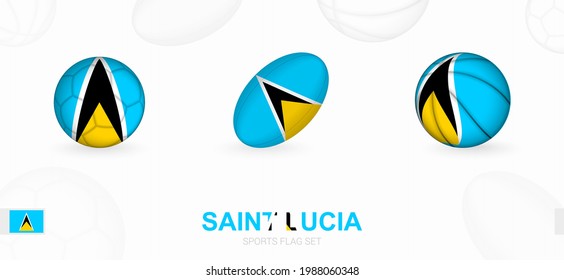 Sports icons for football, rugby and basketball with the flag of Saint Lucia. Vector icon set on a sports background.
