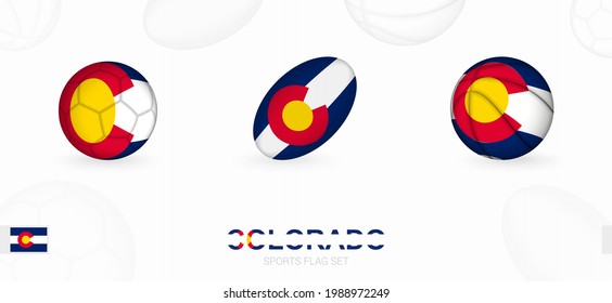 Sports icons for football, rugby and basketball with the flag of Colorado. Vector icon set on a sports background.