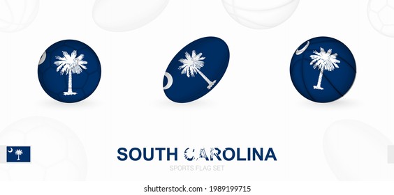 Sports icons for football, rugby and basketball with the flag of South Carolina. Vector icon set on a sports background.