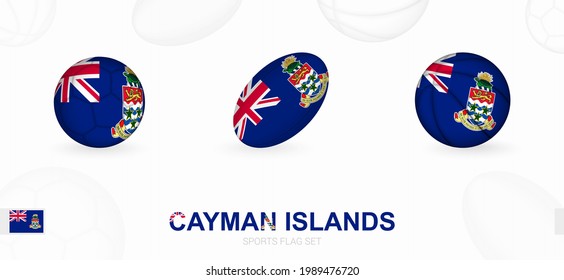 Sports icons for football, rugby and basketball with the flag of Cayman Islands. Vector icon set on a sports background.