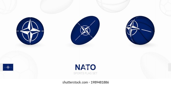 Sports icons for football, rugby and basketball with the flag of Nato. Vector icon set on a sports background.