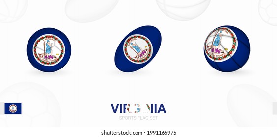 Sports icons for football, rugby and basketball with the flag of Virginia. Vector icon set on a sports background.