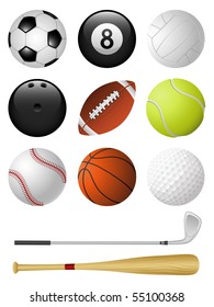 Sports icons isolated on white. Vector illustration.