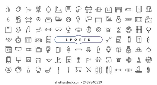 Sports icons related to wellness, wellbeing, mental health, healthcare, cosmetics, spa, medical. Outline icon collection.