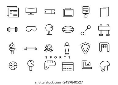 Sports icons related to wellness, wellbeing, mental health, healthcare, cosmetics, spa, medical. Outline icon collection.