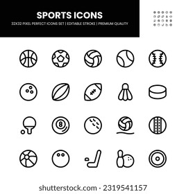 Sports icons set in 32 x 32 pixel perfect with editable stroke