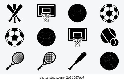 Sports icons set black silhouettes basketball baseball soccer tennis