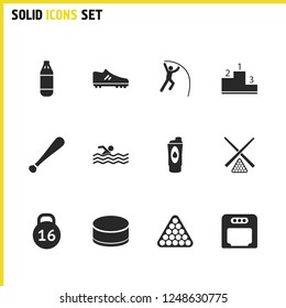 Sports icons set with boxing, swimmer and billiards elements. Set of sports icons and baseball stick concept. Editable vector elements for logo app UI design.