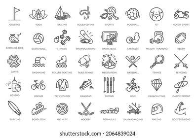 Sports icons set. Collection of vector line icons of sport