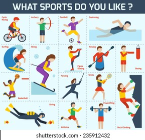 Sports icons set with cycle racing archery football swimming isolated vector illustration