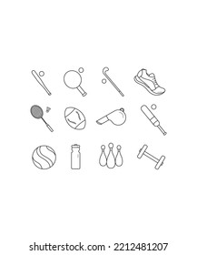 Sports icons set in flat style. sports  icons isolated on white background.  Perfect for coloring book, textiles, icon, web, painting, books, t-shirt print.  