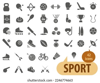 Sports icons set. Flat vector illustration in black on a white background.