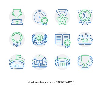 Sports icons set. Included icon as Success, Best result, Winner cup signs. Vector