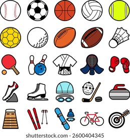 The sports icons set isolated on white background
