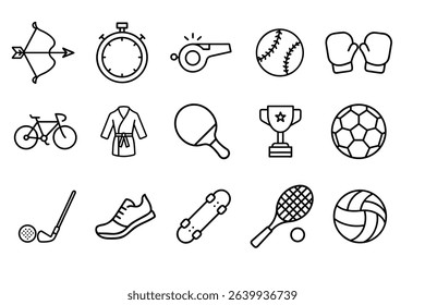 sports icons set line art 