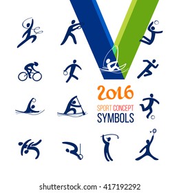 Iconos deportivos establecidos. Símbolo recreación de concepto deportivo.Ilustración vectorial aislada en blanco.