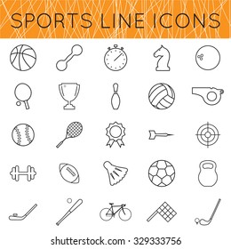 Sports icons set of thin line. Modern minimalist flat design. Design elements for mobile and web applications. Vector