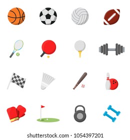 Sports icons set. Vector pictures in flat style. Sport basketball and football ball, game rugby and tennis illustration