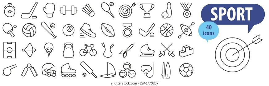 Sports icons. Vector illustration. Thin line icons.