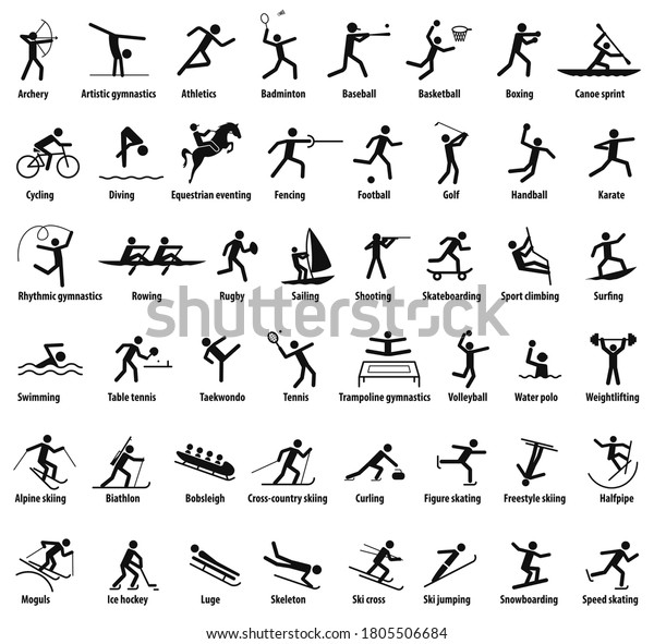 Sports Icons Vector Isolated Black Pictograms Stock Vector (Royalty ...