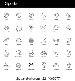 Sports icons Vector set. 30 of high quality black outline icons.