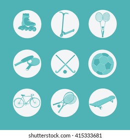 sports icons. vector set of sports icons. Vector isolated characters sports. Flat racing set. Sports Equipment
