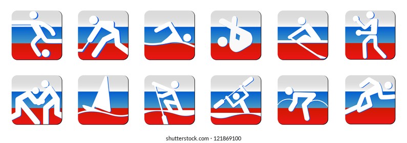 Sports icons white on flag russian