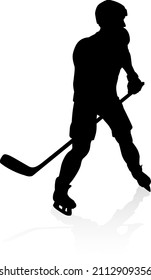 Sports illustration of an ice hockey player in silhouette