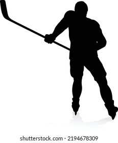 Sports illustration of an ice hockey player in silhouette