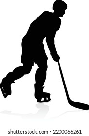 Sports illustration of an ice hockey player in silhouette