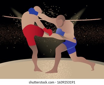 Sports illustration. Mixed martial arts. Two young athletes in the ring.