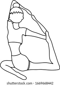 Sports illustration with a young girl in a flat style. Sport, healthy lifestyle. A woman practices yoga, fitness, and meditation. Vector Doodle Style.