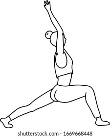 Sports illustration with a young girl in a flat style. Sport, healthy lifestyle. A woman practices yoga, fitness, and meditation. Vector Doodle Style.