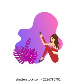 Sports Illustration With Young Girl In Gradient Flat Style. Healthy And Wellness Lifestyle. Young People Doing Yoga, Barre, Fitness Exercises. Design Good For Web - Vector