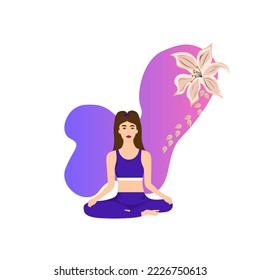 Sports Illustration With Young Girls In Gradient Flat Style. Healthy And Wellness Lifestyle. Young People Doing Yoga, Barre, Fitness Exercises. Design Good For Web - Vector