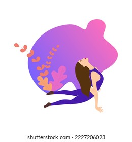 Sports illustration with young girls in gradient flat style. Healthy and wellness lifestyle. Young people doing yoga, barre, fitness exercises. Design good for web - Vector