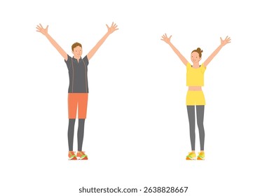 Sports image: Set of smiling young men and women doing banzai pose