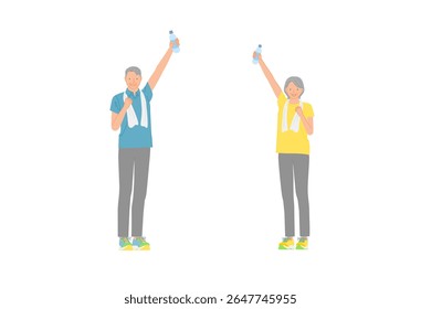 Sports image: Smiling senior men and women hydrating set 02