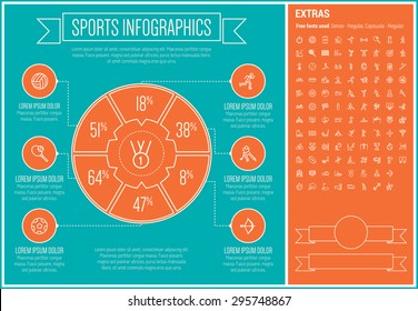 Sports infographic template and elements. The template includes the following set of icons - barbell, skate, chess rook, fitness cycling, skateboard, motorbike, mountain bike and more. Modern