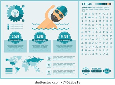 Sports infographic template and elements. The template includes illustrations of hipster men and huge awesome set of thin line icons. Modern minimalistic flat vector design.