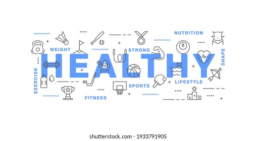 Sports infographic template. Vector set of sport tools and equipment, balls, active exercise, text. Fitness and gym symbols for web, print. Sport activities background. Healthy lifestyle illustration