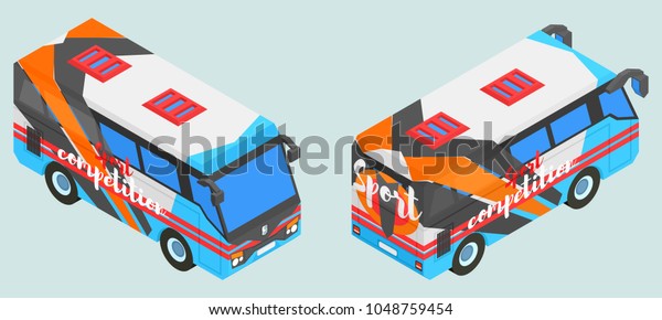 sports\
isometric bus in two versions vector\
illustration