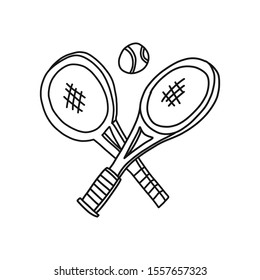 Sports items for playing on tennis court sketch. Professional racquets Vector illustration on white background.