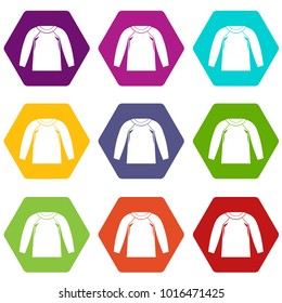 Sports jacket, icon set many color hexahedron isolated on white vector illustration
