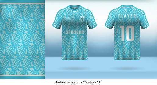 Sports jersey design with an abstract sky blue background