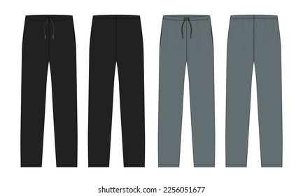 Sports Jersey pant tenhnical fashion flat sketch vector illustration black and grey color template front and back views