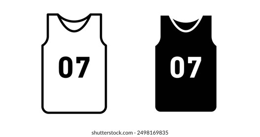 Sports jersey shirt vector icon set in black color.